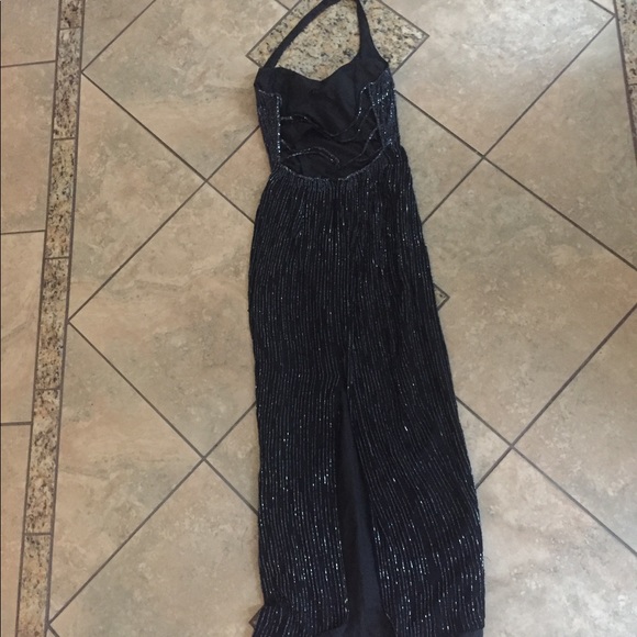 Beaded floor length ball gown black halter top - Picture 5 of 7